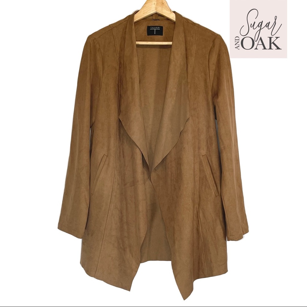 T Tahari Faux Suede Cardigan Sweater Jacket Sz S